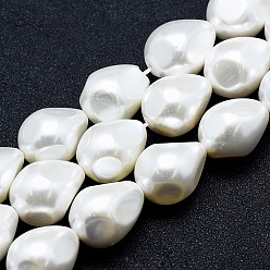 White Electroplate Shell Pearl Beads Strands, Faceted, teardrop, White, 18x13~14mm, Hole: 1mm, about 22pcs/strand, 15.7 inch(40cm)