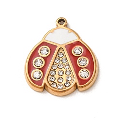 Golden 304 Edelstahl Strass Anhänger, Marienkäfer Charme, mit Emaille, golden, 21x19x2.5 mm, Bohrung: 1.2 mm