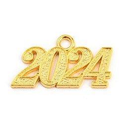 Золотой Подвески с цифрами из сплава, 2024 очарование, золотые, 18x31.5x1.8 мм, отверстие : 3 мм