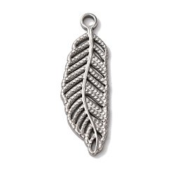 Нержавеющая Сталь Цвет Не тускнеющие 304 подвески из нержавеющей стали, лист прелести, цвет нержавеющей стали, 33x11x1.5 мм, отверстие : 2 мм