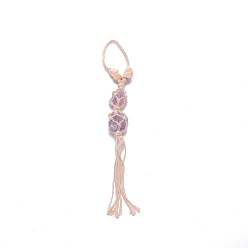 Аметист Подвесной кулон неправильной формы с драгоценными камнями, с хлопковым шнуром и деревянными бусинами, для украшения интерьера автомобиля аксессуары, 300~320 мм