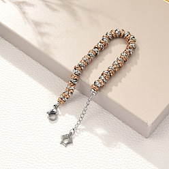 Розовыйы Золотой & Нервежающая Сталь Двухцветные 304 браслеты из нержавеющей стали с бусинами для женщин, розовое золото & нержавеющей стали цвет, 6.89 дюйм (17.5 см)