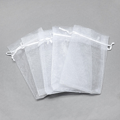 White Organza Bags, Jewelry Gift Mesh Pouches for Wedding Party Christmas Candy Bags, High Dense, Rectangle, White, 9x7cm