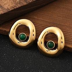 Малайский Нефрит 304 из нержавеющей стали серьги, с натуральным Malaysia нефрита, реальный 18 k позолоченный, 29.5x28 мм