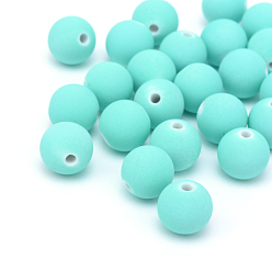 Aquamarine Spray Painted Acrylic Beads, Rubberized Style, Round, Aquamarine, 10x9.5mm, Hole: 2mm, about 950pcs/500g