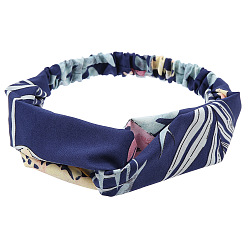 Полуночно-синий Повязки на голову из ткани с цветочным принтом в стиле бохо, аксессуары для волос с эластичной оберткой для девочек и женщин, темно-синий, 260x67 мм