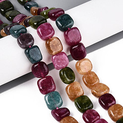 (52) Непрозрачная лаванда Бусины из натурального белого нефрита, квадратный, окрашенные, разноцветные, 9~12x9~12x5~8 мм, отверстие : 1~1.2 мм, около 33~37 шт / нитка, 14.96~15.16 дюйм (38~38.5 см)