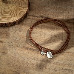 Седло Коричневый Плоские круглые и овальные подвески из сплава, замшевые шнуры, многослойные ожерелья-чокеры для женщин, платина, седло коричневый, 31.50 дюйм (80 см)