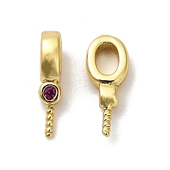 Красный Латунный микро-паве кубический кубик циркония жемчужина, долговечный, без кадмия и без свинца, реальный 18 k позолоченный, красные, 10.5x4x2 мм, отверстие : 3x2 мм, штифты : 0.8 мм