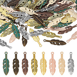 (52) Непрозрачная лаванда 160 шт 8 цвета подвески из сплава в тибетском стиле, прелести из перьев, разноцветные, 29x8x1.5 мм, 20 шт / цвет