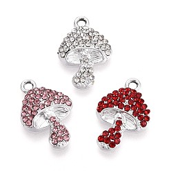 (52) Непрозрачная лаванда Подвески из сплава со стразами, гриб, без кадмия, без никеля и без свинца, платина, разноцветные, 19x12.5x3 мм, отверстие : 1.6 мм