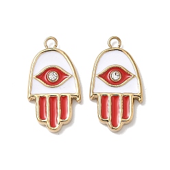 Hamsa Hand 304 нержавеющей стальной эмали подвески, со стразами, ионное покрытие (ip), реальный 18 k позолоченный, рисунок глаз, хамса рука, 20.5x11x2.5 мм, отверстие : 1.6 мм