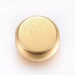 Golden 304 Stainless Steel Beads, Flat Round with Madonna, Golden, 11x5mm, Hole: 2mm