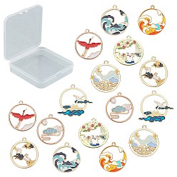 (52) Непрозрачная лаванда Подвески из экологически чистого сплава, с эмалью и абс пластика имитация жемчуга, плоский круглый с облаком и волной и лебедем, без кадмия и без свинца, золотой свет, разноцветные, 16 шт / коробка