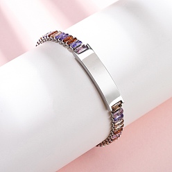 Разноцветный 304 браслеты-цепочки из нержавеющей стали и стекла, идентификационные браслеты для женщин, прямоугольные, цвет нержавеющей стали, красочный, 7-1/8 дюйм (18 см)