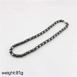 Черный Ожерелья для мужчин из синтетического магнитного гематита с ронделями и колонновидными бусинами, платина, чёрные, 18.11 дюйм (46 см)