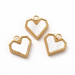 Golden Vacuum Plating 304 Stainless Steel Heart Charms, with White Shell, Golden, 12x11x3mm, Hole: 2mm