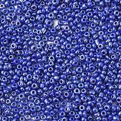 Blue Glass Seed Beads, Opaque Colors Lustered, Round, Blue, 3mm, Hole: 1mm, about 10000pcs/pound