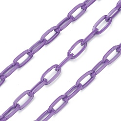 Purple Eco-friendly Spray Painted Handmade Brass Paperclip Chains, Flat Oval, Soldered, with Spool, Purple, 12.5x6.5x1.5mm, 32.8 feet(10m)/roll
