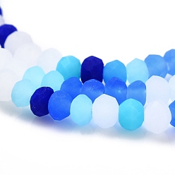 Dodger Blue Faceted Glass Beads Strands, Frosted, Rondelle, Dodger Blue, 2.5~3.2x1.8~2.6mm, Hole: 0.8mm, about 185~186pcs/Strand, 15.55~15.75 inch(39.5~40cm)