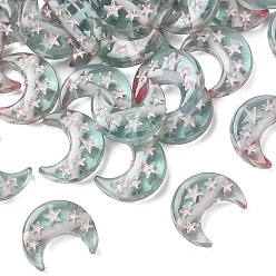 Зеленый Прозрачный бисер cmолой, голографические бусы, Луна и звезды, с эмалью, зелёные, 13.5x11.5x4 мм, отверстие : 1.6 мм
