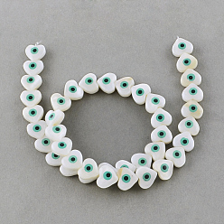 Creamy White Natural Sea Shell Beads Strands, Heart, Creamy White, 10~11x10~11x5~6mm, Hole: 0.8~0.9mm, about 40pcs/strand, 14.3 inch