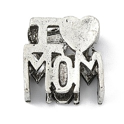 Античное Серебро Бусины из тибетского сплава в европейском стиле ко Дню матери., бусины с большим отверстием, слово я люблю маму, античное серебро, 12x12x6.5 мм, отверстие : 4.5 мм