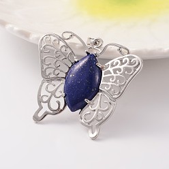Ляпис-Лазурь Бабочка платиновый оттенок латуни природных лазурит подвески, окрашенная и подогревом, 43x45x7 мм, отверстие : 9x5 мм