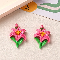 Темно-Розовый Непрозрачные кабошоны из смолы, цветок, темно-розовыми, 35x24 мм