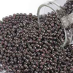 (367) Inside Color Luster Black Diamond/Pink Lined Toho runde Rocailles, japanische Rocailles, (367) Innenfarbe Glanz schwarzer Diamant / rosa gefüttert, 11/0, 2.2 mm, Bohrung: 0.8 mm, über 1110pcs / Flasche, 10 g / Flasche