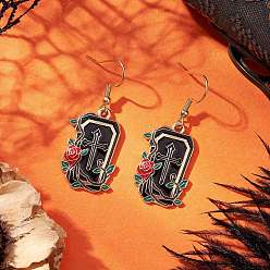 Золотой Серьги-подвески из эмалевого сплава в форме прямоугольника с крестом, с 304 нержавеющей стали серьги крючки, прямоугольные, золотые, 45x19 мм