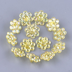 Желтый Прозрачные как пластиковые кнопки хвостовика, жемчужные, граненые, цветок, желтые, 17.5~18x17.5~18x9 мм, Отверстие : 3 мм , около 850 шт / 500 г