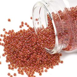 (RR235) Sparkling Dark Coral Lined Topaz AB Миюки круглые бусины рокайль, японский бисер, 11/0, (rr 235) сверкающий топаз с подкладкой из темного коралла ab, 11/0, 2x1.3 мм, отверстие : 0.8 мм, Около 50000 шт / фунт