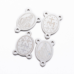 Нержавеющая Сталь Цвет Устойчивые к потускнению 304 элементы люстр из нержавеющей стали, 3 Разъемы петли, овальные с рисунками " virgin mary", цвет нержавеющей стали, 15x10x0.8 мм, отверстие : 1 мм