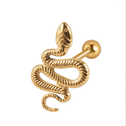 Золотой 304 пирсинг языка в виде змеи из нержавеющей стали для женщин и мужчин, золотые, 22x14 мм