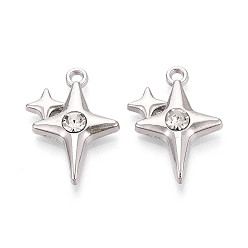 Платина Подвески из сплава с кристаллами и стразами, звезды прелести, без кадмия, без никеля и без свинца, платина, 25x18x5 мм, отверстие : 1.8~2 мм