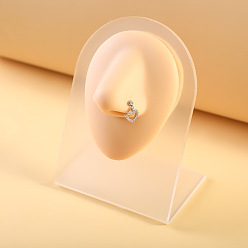 Сердце 316l хирургические кольца для носа из нержавеющей стали с микропрорезью и прозрачным кубическим цирконием в форме буквы L, цвет нержавеющей стали, полые сердца, 7 мм, штифты : 0.8 мм