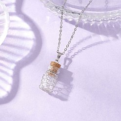 Нержавеющая Сталь Цвет Подвеска в виде пустой стеклянной бутылки, обернутой медной проволокой 304 ожерелья из нержавеющей стали с цепочкой для женщин и мужчин, цвет нержавеющей стали, 17.91 дюйм (45.5 см)