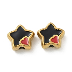 Черный Ионное покрытие (ip) 304 шарики из нержавеющей стали, с эмалью, реальный 18 k позолоченный, звезда с сердцем, чёрные, 14x16x6.5 мм, отверстие : 3 мм