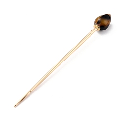 Coconut Brown Cellulose Acetate(Resin) Hair Sticks, with Light Gold Alloy Pin, Coconut Brown, 149x16mm