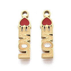 Настоящее золото 18K 304 Подвески из нержавеющей стали и эмали со словом «любовь», ионное покрытие (ip), реальный 18 k позолоченный, реальный 18 k позолоченный, 17x4.5x1.5 мм, отверстие : 1.5 мм