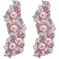 Бледно-Розовый Аппликации из полиэфирного кружева с вышивкой, швейные принадлежности, со стразами, цветок, розовый жемчуг, 280x100x6 мм