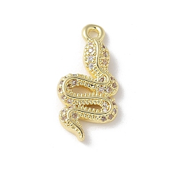 Настоящее золото 14K Латунные микропаве прозрачные подвески с фианитом, без кадмия, без никеля и без свинца, змеиные чары, реальный 14 k позолоченный, 20.5x10x3 мм, отверстие : 1.4 мм
