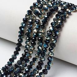 Черный Стеклянные бусины с гальваническим покрытием , с половиным покрытием, с покрытием цвета радуги, граненые, рондель, чёрные, 2.5x2 мм, отверстие : 0.4 мм, около 199 шт / нитка, 13.4 дюйм (34 см)