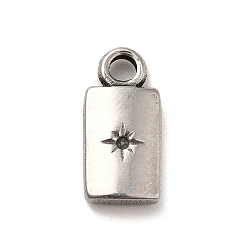 Stainless Steel Color Tarnish Resistant 304 Stainless Steel Pendant Rhinestone Settings, Rectangle with Star, Stainless Steel Color, Fit for 1mm Rhinestone, 15x7x3mm, Hole: 2.2mm