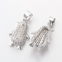 Платина Латунные микро проложить кубического циркония подвески, пингвин, без свинца и без никеля , платина, 21x14x7 мм, отверстие : 5x4 мм