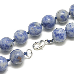 Blue Spot Jasper Natural Blue Spot Jasper Beaded Necklaces, with Alloy Lobster Clasps, Round, 18.1 inch~18.5  inch(46~47cm), round: 11.5~12mm