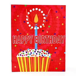 Food Bolsas de papel rectangulares con tema de cumpleaños, con asas, para bolsas de regalo y bolsas de compras, patrón temático de cumpleaños, 26x10x32 cm