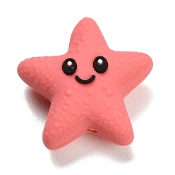Pink Food Grade Eco-Friendly Silicone Beads, Cute Starfish, Pink, 28x28x13mm, Hole: 2mm