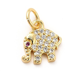 Real 18K Gold Plated Rack Plating Brass Micro Pave Cubic Zirconia Charms, Elephant Charm, Long-Lasting Plated, with Jump Rings, Cadmium Free & Lead Free, Real 18K Gold Plated, 10.5x10x2mm, Hole: 3mm